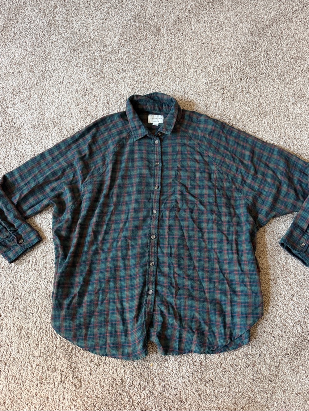 American Eagle Outfitters Green and Navy Plaid Button-Down